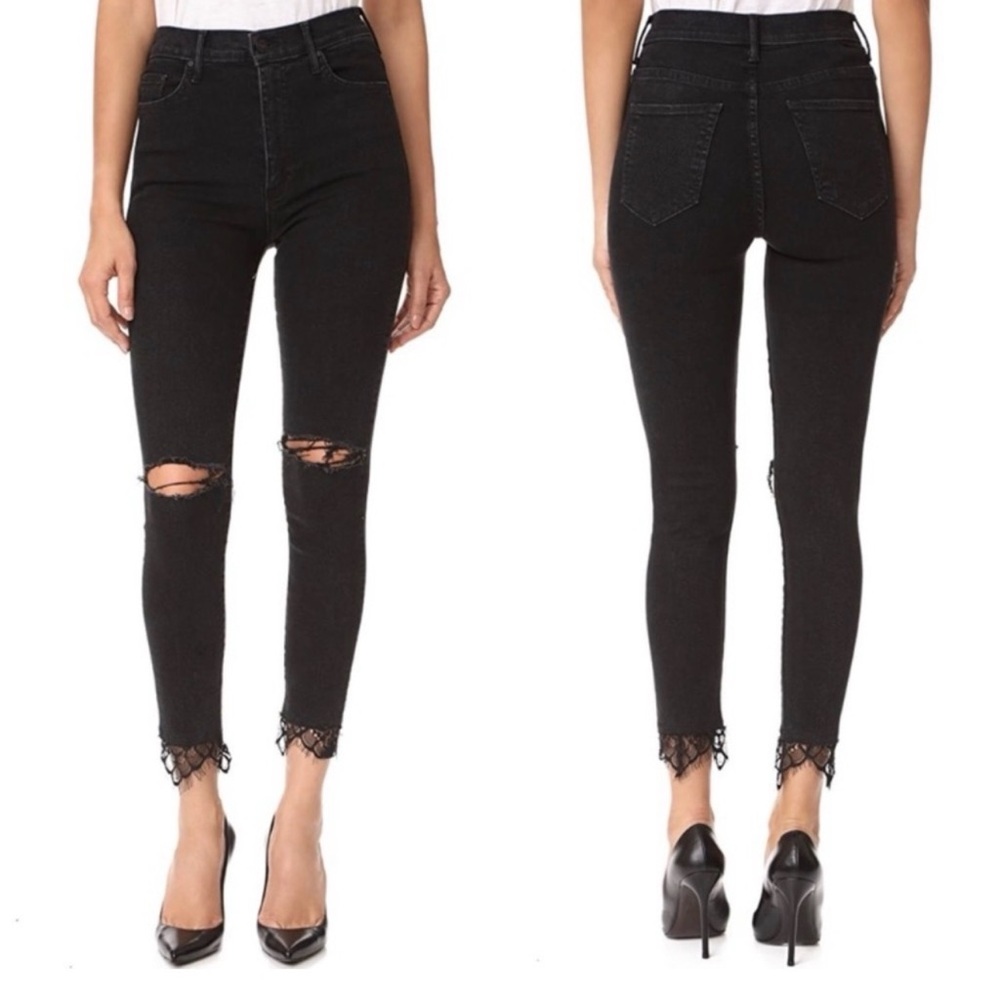 MOTHER The Swooner Dagger Ankle Fray Black Jeans